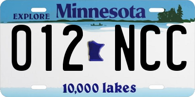 MN license plate 012NCC