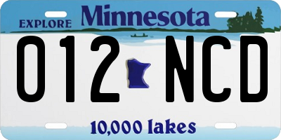 MN license plate 012NCD