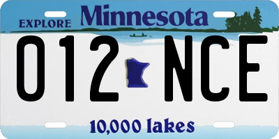 MN license plate 012NCE