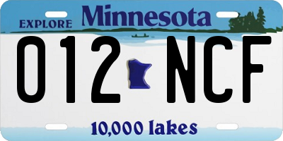 MN license plate 012NCF