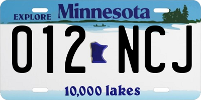 MN license plate 012NCJ