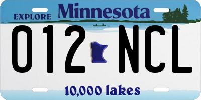 MN license plate 012NCL