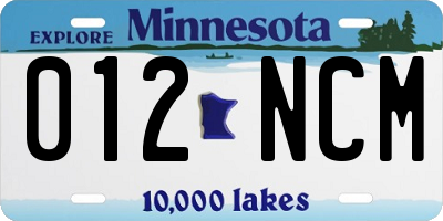 MN license plate 012NCM