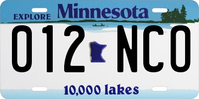 MN license plate 012NCO