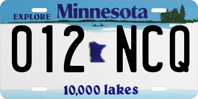 MN license plate 012NCQ