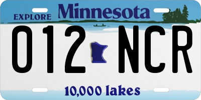 MN license plate 012NCR
