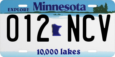 MN license plate 012NCV
