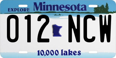 MN license plate 012NCW