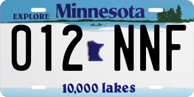 MN license plate 012NNF