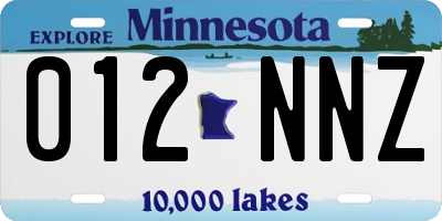 MN license plate 012NNZ