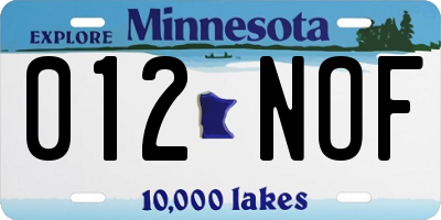MN license plate 012NOF