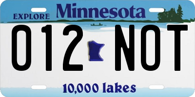MN license plate 012NOT