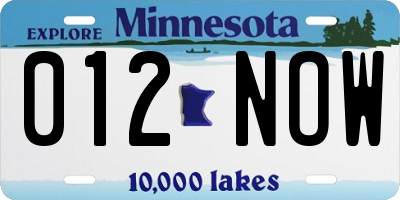 MN license plate 012NOW
