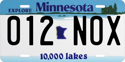 MN license plate 012NOX