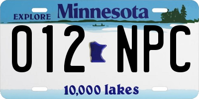 MN license plate 012NPC
