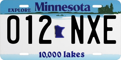 MN license plate 012NXE