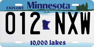 MN license plate 012NXW