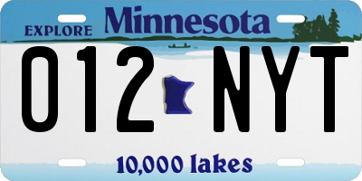 MN license plate 012NYT