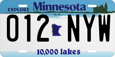 MN license plate 012NYW