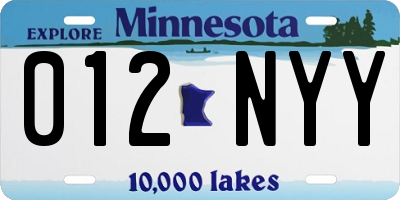 MN license plate 012NYY