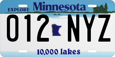 MN license plate 012NYZ
