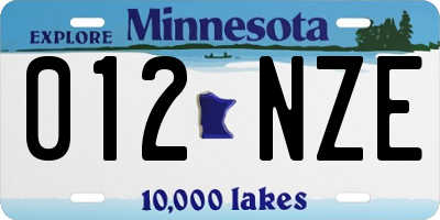 MN license plate 012NZE