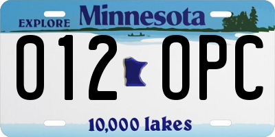 MN license plate 012OPC
