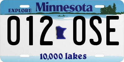 MN license plate 012OSE