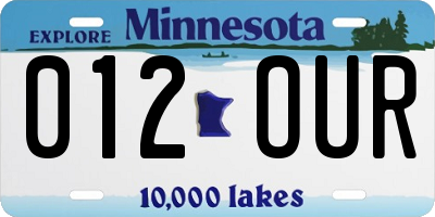 MN license plate 012OUR