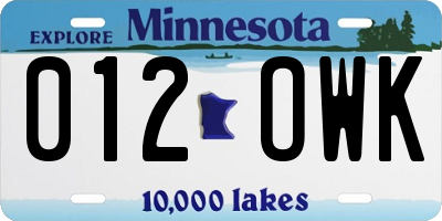 MN license plate 012OWK