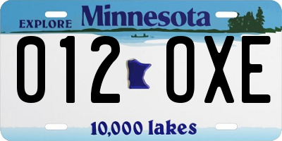 MN license plate 012OXE