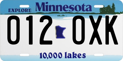 MN license plate 012OXK