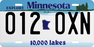 MN license plate 012OXN