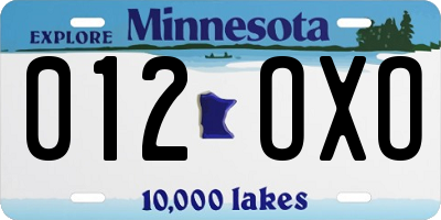 MN license plate 012OXO