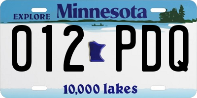 MN license plate 012PDQ