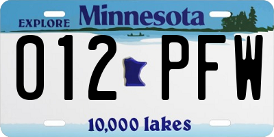 MN license plate 012PFW