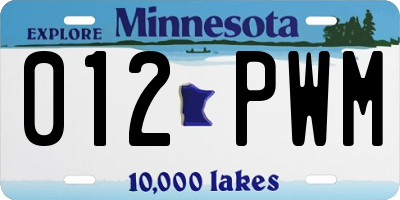 MN license plate 012PWM