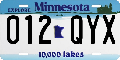 MN license plate 012QYX