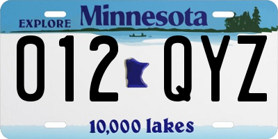 MN license plate 012QYZ