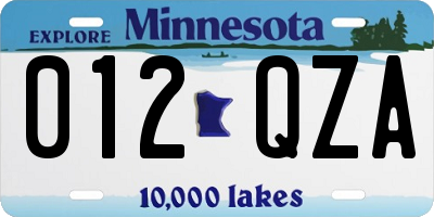 MN license plate 012QZA