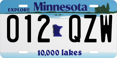 MN license plate 012QZW