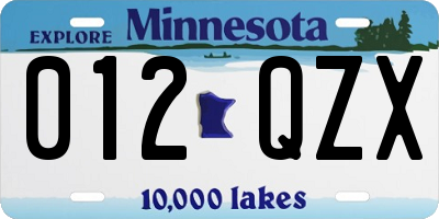 MN license plate 012QZX