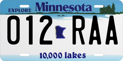 MN license plate 012RAA