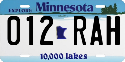 MN license plate 012RAH