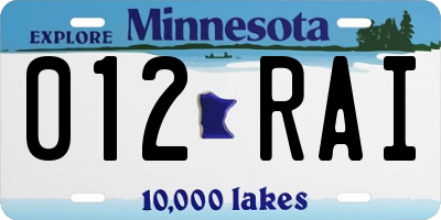 MN license plate 012RAI