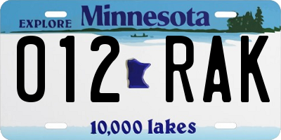 MN license plate 012RAK