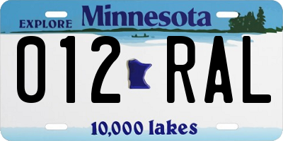 MN license plate 012RAL