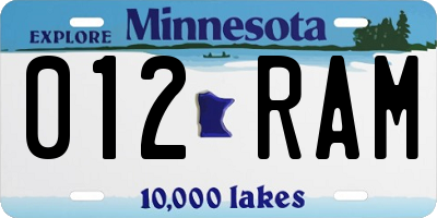 MN license plate 012RAM