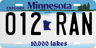 MN license plate 012RAN