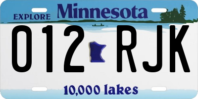 MN license plate 012RJK